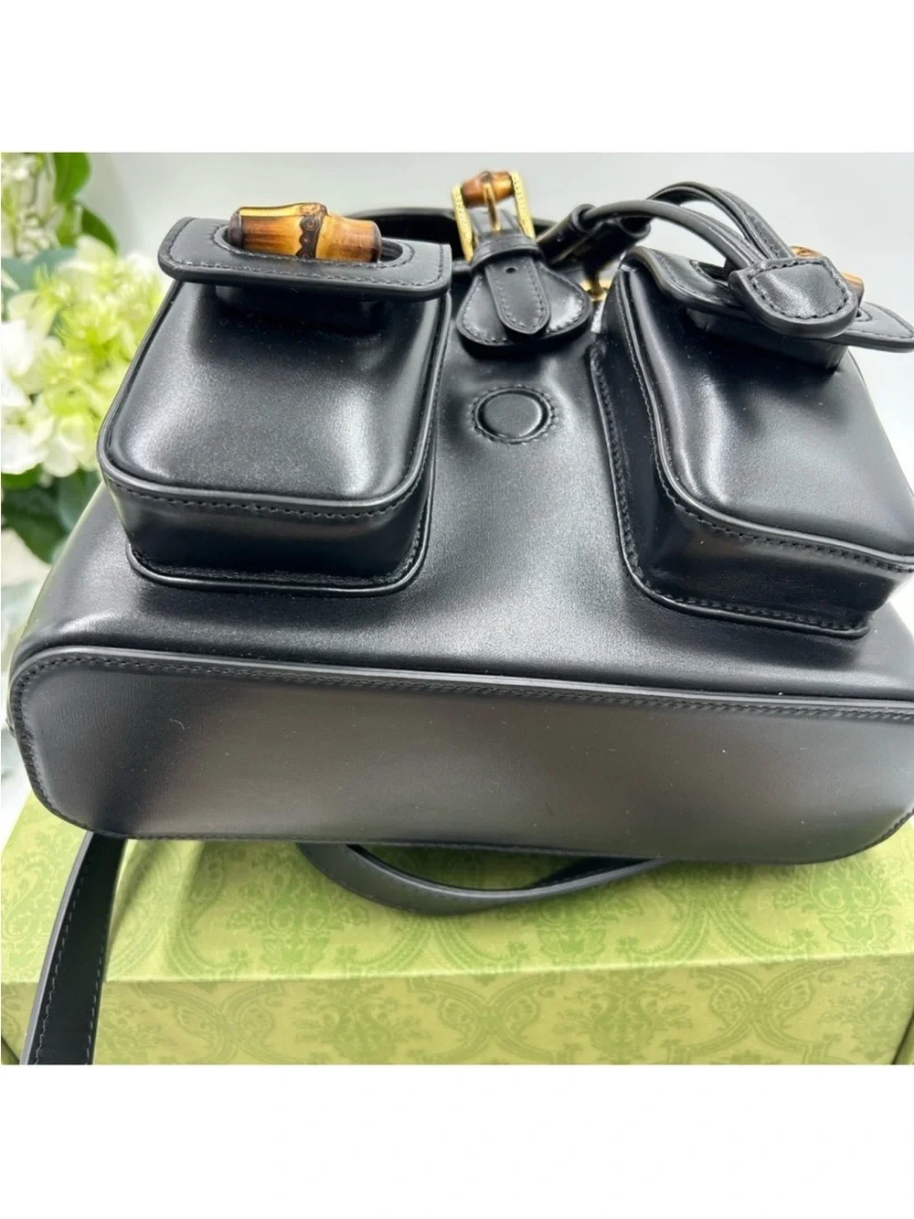 Gucci, leather bamboo backpack made in Italy NWT. Unisex.